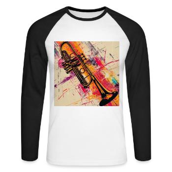 Trompete - Unisex Baseballshirt langarm - Weiß/Schwarz - Vorne - Nik (191cm)