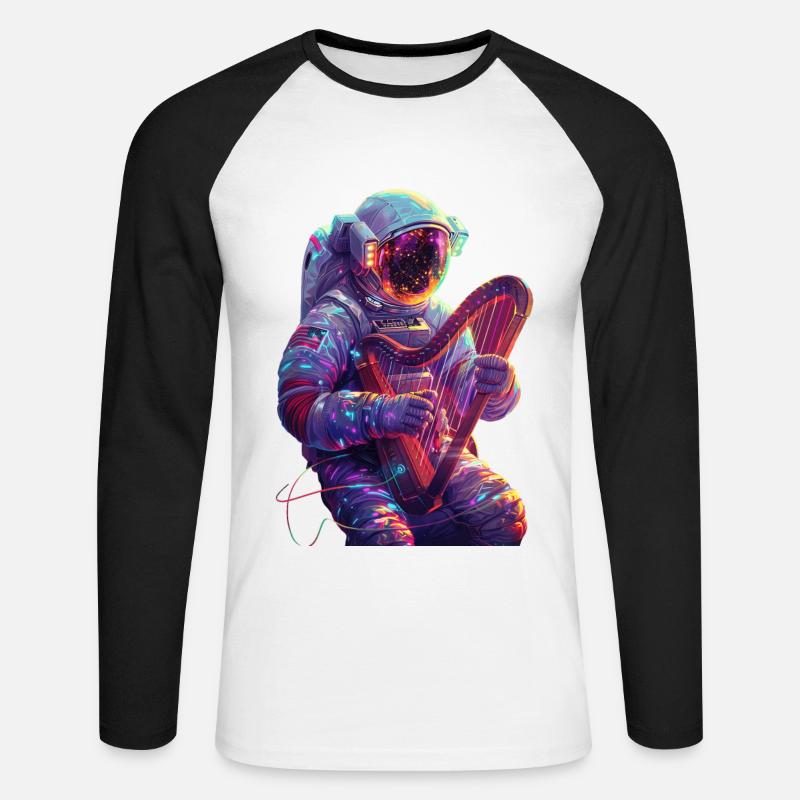 Astronaut Harfe - Unisex Baseballshirt langarm - Weiß/Schwarz