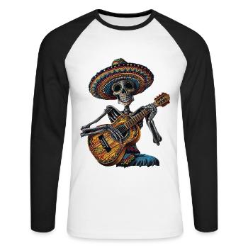 Ukulélé Mexicain Squelette - T-shirt baseball manches longues Homme - blanc/noir - Devant - Nik (191cm)