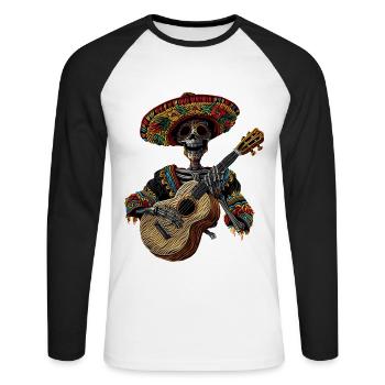 Ukulélé Mexicain Squelette - T-shirt baseball manches longues Homme - blanc/noir - Devant - Nik (191cm)