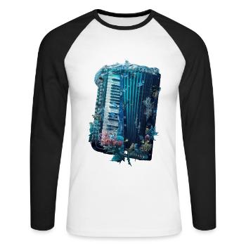 Accordéon de poisson - T-shirt baseball manches longues Homme - blanc/noir - Devant - Nik (191cm)