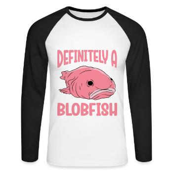 Drôle de poisson Blobfish mignon - T-shirt baseball manches longues Homme - blanc/noir - Devant - Nik (191cm)