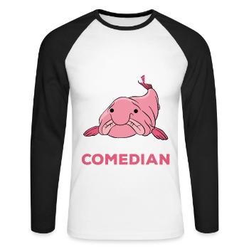 Drôle de poisson Blobfish mignon - T-shirt baseball manches longues Homme - blanc/noir - Devant - Nik (191cm)