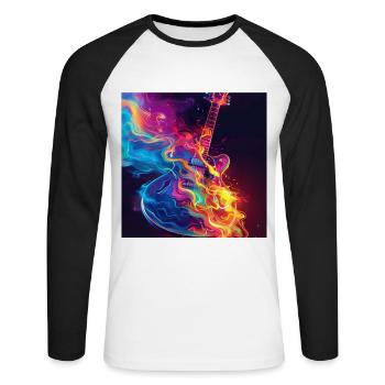 Guitare - T-shirt baseball manches longues Homme - blanc/noir - Devant - Nik (191cm)