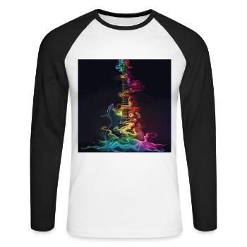 Guitare - T-shirt baseball manches longues Homme - blanc/noir - Devant - Nik (191cm)