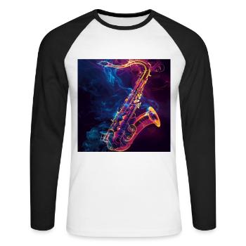 Saxophon - Unisex Baseballshirt langarm - Weiß/Schwarz - Vorne - Nik (191cm)