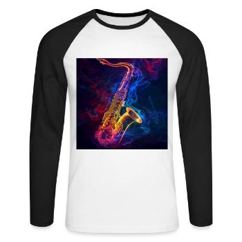 Saxophon - Unisex Baseballshirt langarm - Weiß/Schwarz - Vorne - Nik (191cm)