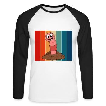 Mignon ver drôle vers de terre vers de terre - T-shirt baseball manches longues Homme - blanc/noir - Devant - Nik (191cm)