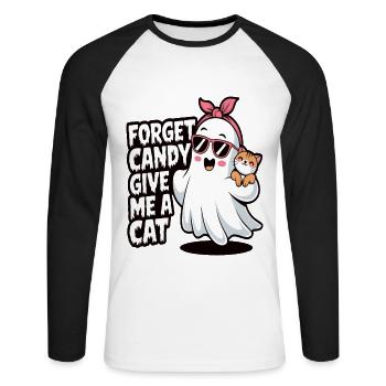 Halloween Cat Forget Candy Give Me A Cat - Unisex Long Sleeve Baseball T-Shirt - white/black - Front - Nik (191cm)
