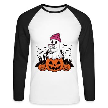 Halloween Cat Forget Candy Give Me A Cat - Unisex Long Sleeve Baseball T-Shirt - white/black - Front - Nik (191cm)