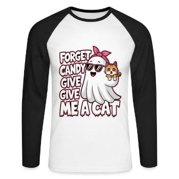 Halloween Cat Forget Candy Give Me A Cat - Unisex Long Sleeve Baseball T-Shirt - white/black - Front - Nik (191cm)