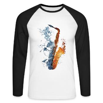 Saxophon - Unisex Baseballshirt langarm - Weiß/Schwarz - Vorne - Nik (191cm)