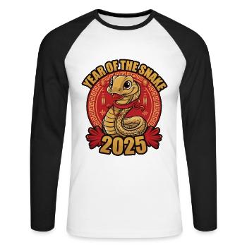 Chinese Year 2025 Year of the Snake - Unisex Long Sleeve Baseball T-Shirt - white/black - Front - Nik (191cm)