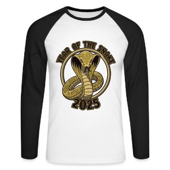Chinesisches Jahr 2025 Jahr der Schlange - Unisex Baseballshirt langarm - Weiß/Schwarz - Vorne - Nik (191cm)