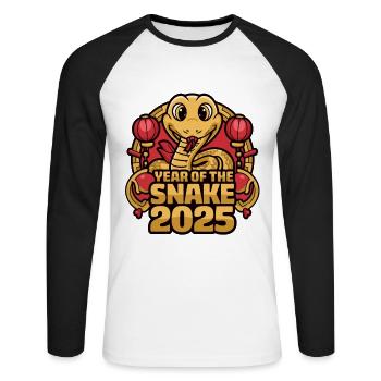 Chinesisches Jahr 2025 Jahr der Schlange - Unisex Baseballshirt langarm - Weiß/Schwarz - Vorne - Nik (191cm)
