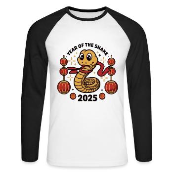Chinesisches Jahr 2025 Jahr der Schlange - Unisex Baseballshirt langarm - Weiß/Schwarz - Vorne - Nik (191cm)