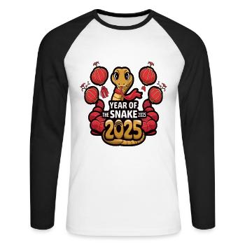 Chinesisches Jahr 2025 Jahr der Schlange - Unisex Baseballshirt langarm - Weiß/Schwarz - Vorne - Nik (191cm)