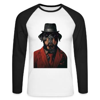 Rottweiler - Unisex Baseballshirt langarm - Weiß/Schwarz - Vorne - Nik (191cm)