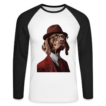 Vizsla - Unisex Baseballshirt langarm - Weiß/Schwarz - Vorne - Nik (191cm)