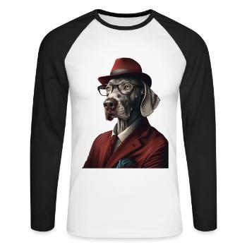 Weimaraner - Unisex Baseballshirt langarm - Weiß/Schwarz - Vorne - Nik (191cm)