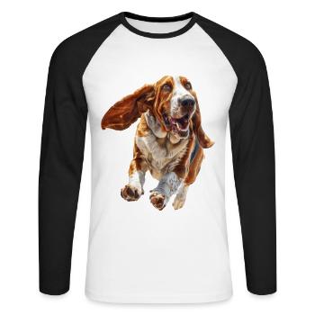 Basset - Unisex Baseballshirt langarm - Weiß/Schwarz - Vorne - Nik (191cm)