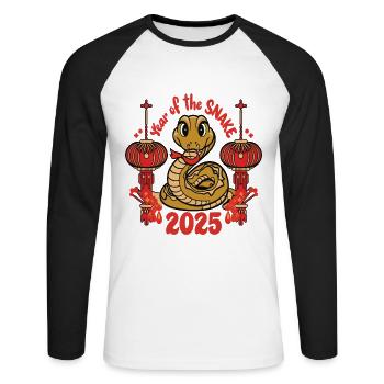 Chinesisches Jahr 2025 Jahr der Schlange - Unisex Baseballshirt langarm - Weiß/Schwarz - Vorne - Nik (191cm)
