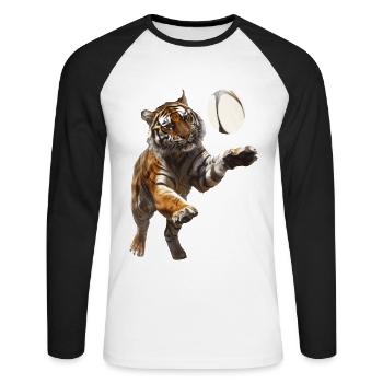 Tiger - Unisex Baseballshirt langarm - Weiß/Schwarz - Vorne - Nik (191cm)