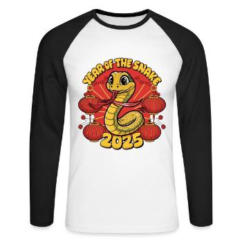 Chinesisches Jahr 2025 Jahr der Schlange - Unisex Baseballshirt langarm - Weiß/Schwarz - Vorne - Nik (191cm)