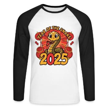 Chinesisches Jahr 2025 Jahr der Schlange - Unisex Baseballshirt langarm - Weiß/Schwarz - Vorne - Nik (191cm)