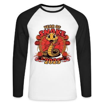 Chinesisches Jahr 2025 Jahr der Schlange - Unisex Baseballshirt langarm - Weiß/Schwarz - Vorne - Nik (191cm)