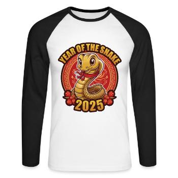 Chinesisches Jahr 2025 Jahr der Schlange - Unisex Baseballshirt langarm - Weiß/Schwarz - Vorne - Nik (191cm)