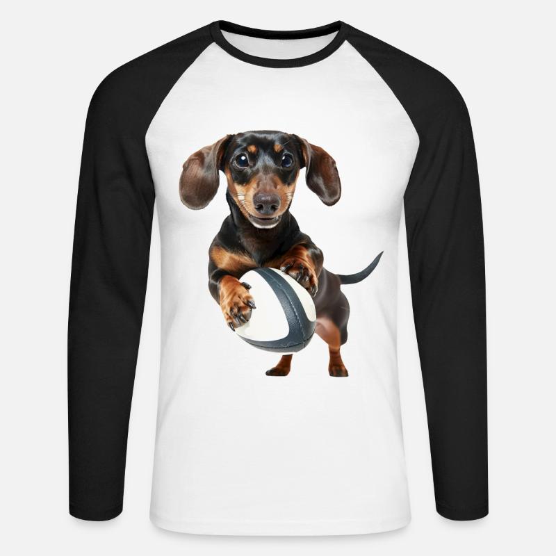 Dackel - Unisex Baseballshirt langarm - Weiß/Schwarz