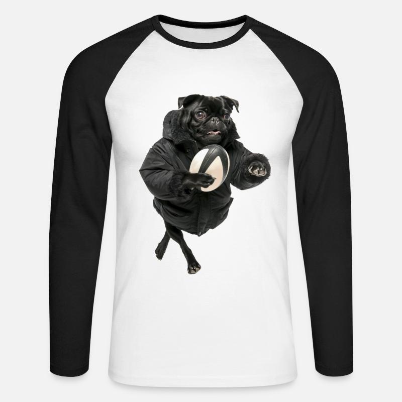 Mops - Unisex Baseballshirt langarm - Weiß/Schwarz