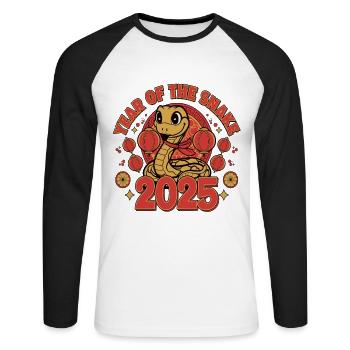 Chinesisches Jahr 2025 Jahr der Schlange - Unisex Baseballshirt langarm - Weiß/Schwarz - Vorne - Nik (191cm)