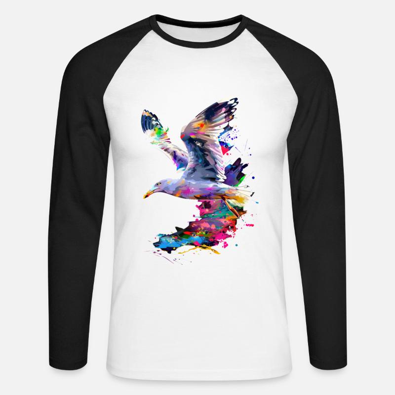 Möwe - Unisex Baseballshirt langarm - Weiß/Schwarz
