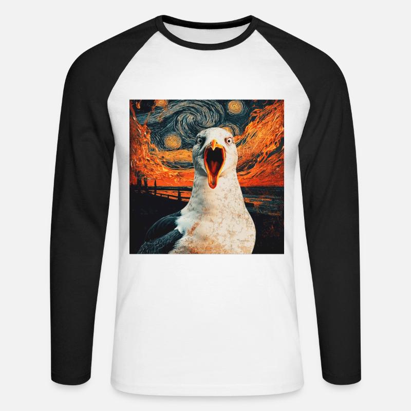 Möwe - Unisex Baseballshirt langarm - Weiß/Schwarz