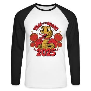 Chinese Year 2025 Year of the Snake - Unisex Long Sleeve Baseball T-Shirt - white/black - Front - Nik (191cm)
