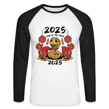 Chinese Year 2025 Year of the Snake - Unisex Long Sleeve Baseball T-Shirt - white/black - Front - Nik (191cm)