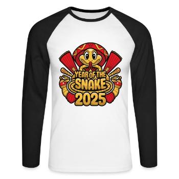 Chinesisches Jahr 2025 Jahr der Schlange - Unisex Baseballshirt langarm - Weiß/Schwarz - Vorne - Nik (191cm)