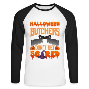 Halloween Butcher Halloween Butcher - Unisex Long Sleeve Baseball T-Shirt - white/black - Front - Nik (191cm)