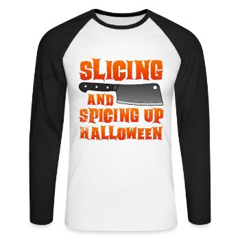Halloween Butcher Halloween Butcher - Unisex Long Sleeve Baseball T-Shirt - white/black - Front - Nik (191cm)