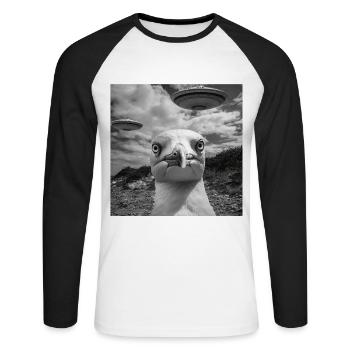 Möwe - Unisex Baseballshirt langarm - Weiß/Schwarz - Vorne - Nik (191cm)