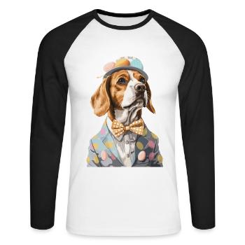 Beagle - Unisex Baseballshirt langarm - Weiß/Schwarz - Vorne - Nik (191cm)