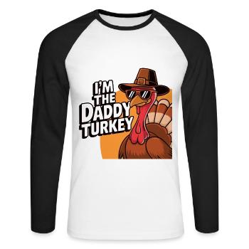 Papa Dinde Thanksgiving - T-shirt baseball manches longues Homme - blanc/noir - Devant - Nik (191cm)