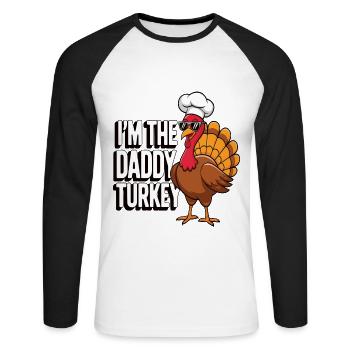 Papa Dinde Thanksgiving - T-shirt baseball manches longues Homme - blanc/noir - Devant - Nik (191cm)