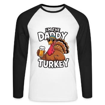 Papa Dinde Thanksgiving - T-shirt baseball manches longues Homme - blanc/noir - Devant - Nik (191cm)