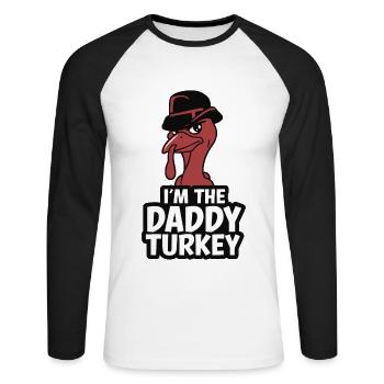 Papa Dinde Thanksgiving - T-shirt baseball manches longues Homme - blanc/noir - Devant - Nik (191cm)