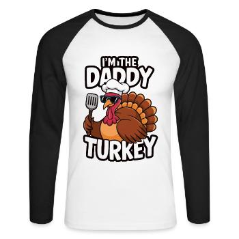 Papa Dinde Thanksgiving - T-shirt baseball manches longues Homme - blanc/noir - Devant - Nik (191cm)