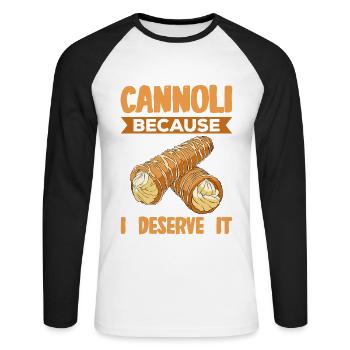 Cannoli Cannolo - Unisex Long Sleeve Baseball T-Shirt - white/black - Front - Nik (191cm)