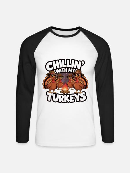 Lustiger Thanksgiving Truthahn - Unisex Baseballshirt langarm - Weiß/Schwarz